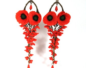 Red Flower earrings, Red Poppy earrings, Poppy Jewelry, Red earrings,Floral Jewelry,Woman gift, Polymer clay earrings, Poppies