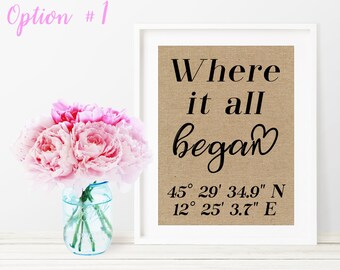 Where It All Began / Coordinates Sign / Wedding Gifts For Couples / Engagement Gifts For Couples / Couples Gift / Rustic Home Decor / Decor