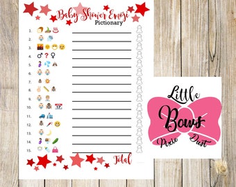 Baby Shower emoji Pictionary Neutral Baby Shower Game Baby Shower Pictionary Baby Shower Emoji Game Red Stars Emoji Game Digital Download