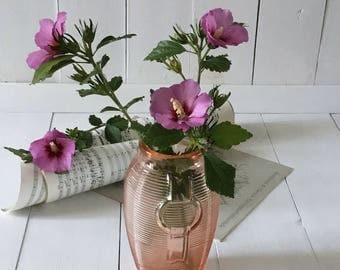 Antique pink glass vase.French vintage pressed rose colored 1960's vase.Shabby French chic flower vase.Antique French vintage gift old vase
