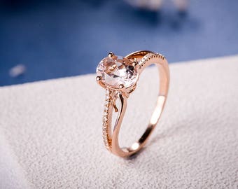 Morganite Engagement Ring Rose Gold Antique Oval Cut Women Vine Unique Butterfly Wedding Bridal Anniversary Gift Diamond Unique Retro Ring