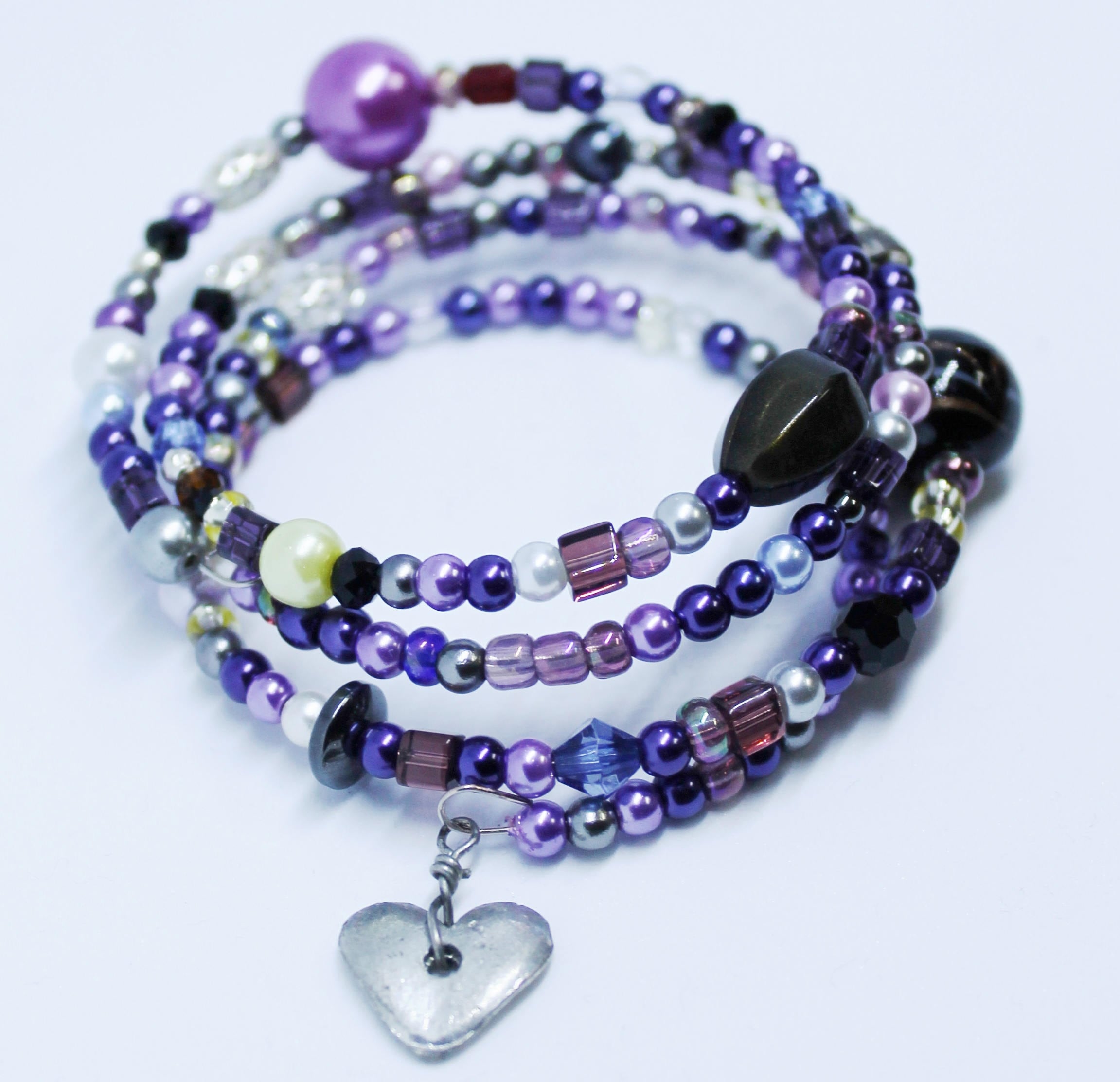 Purple beaded bracelet for women beaded memory wire bracelet