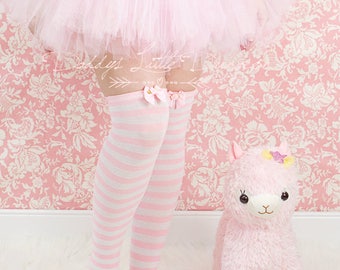 DDLG Sexy Pink DADDY'S GIRL Lolita Stripe Bow & Rose Tall Over Knee High Socks Lingerie Baby Kitten Little Babygirl Cosplay Kawaii bdsm abdl