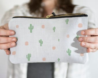 Cactus Pencil Case, Cactus Pencil Bag, Cactus Pencil Pouch, Cactus Zipper Pouch, Cosmetic Pouch, Makeup Bag, Brush Bag, Fabric Pencil Case