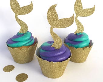 Mermaid Cupcake Toppers, Mermaid Tail Toppers, Mermaid Glitter Cupcake Toppers, Glitter Mermaid Toppers, Mermaid Toppers, Cupcake Toppers