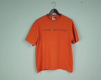 tommy hilfiger vintage vtg tee orange t-shirt logo cotton tee