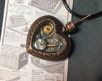 Steampunk Copper Alloy watchparts Heart Necklace