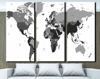 Black and white map,Push pin world map,Giant world map,Detaield world map,world map wall poster,atlas canvas prints,map wall decor,black map