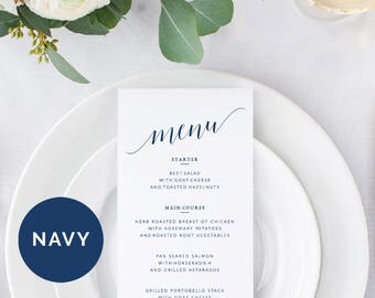 Navy Wedding Menus Template | Printable Wedding Menus | Editable Wedding Menu Printable | DIY Wedding Menu Printable | Menu Wedding Template