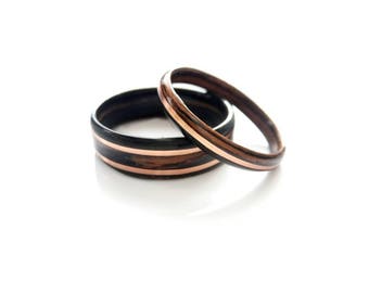 wood wedding rings set in macassar ebony with copper inlay ring ebony couple rings wooden rings - Wood Wedding Ring wood wedding rings set in macassar ebony with copper inlay ring ebony couple rings wooden rings - Wood Wedding Ring