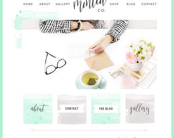 Watercolor Squarespace Template / Logo & Branding Kit / Blog Kit / Mint Turquoise/ Website Design / Wordpress theme / Photography Site