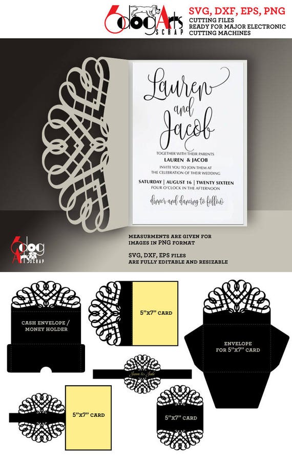 Download 6 Scroll Lace Card / Envelope Templates Digital Cut SVG DXF