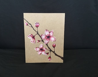 Postcard/ Cherry blossom Postcard /Hand painted Postcard/ New Year Postcard
