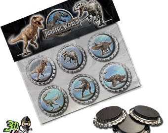 Jurassic World Magnets | Bottle Cap Magnets | Party Favors | Gift