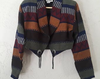 1980s Vintage Women's Western Print Cropped Banjo Jacket