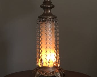 Mid Century Table Lamp, Crystal and Rose Gold Lighting