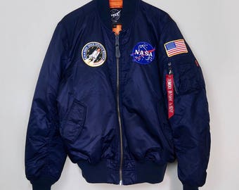 Vintage NASA Space Navy Blue Bomber Jacket Men's Size Large