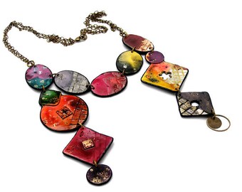 Collier multicolor imitation enamel - original rustic necklace.
