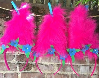 Faux Fur Trolls Head band Poppy's Faux fur birthday party smash cake playful adorable unique headband beautiful troll headband party favor b