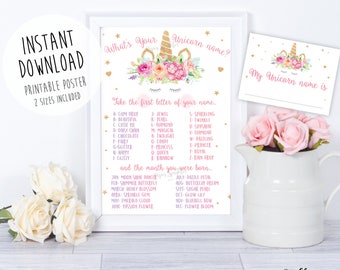 Unicorn name game,Unicorn party,Unicorn Birthday, Unicorn Party Sign,Unicorn Printable,Unicorn welcome sign,unicorn invitation,unicorn props