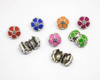 Flower Stopper Beads - Flower Stop Charms for Pandora Style Charm Bracelets - Pink Orange Green Red Pink Flower Charm Beads - Clip Lock Bead