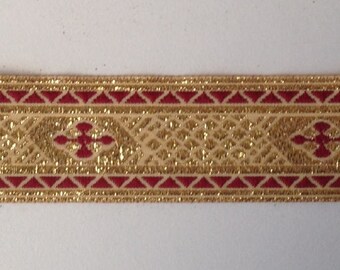 4 Yards Package Cross design Gold Metallic Yarn Jacquard tape Ribbon wide 1"