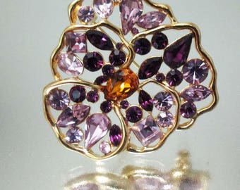 Nolan Miller Pansy Rhinestone Purple Brooch Pin