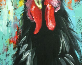 Rooster 872 12x24 inch animal portrait original oil painting by Roz
