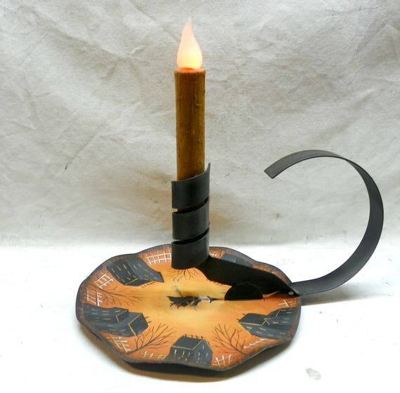 Halloween Witch Metal Candle Holder with Timed Candle Hand