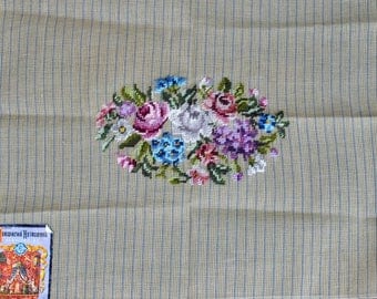 Vintage Floral Hiawatha Heirloom Preworked Needlepoint Canvas - 18" X 22" - For Seat Cover, Pillow