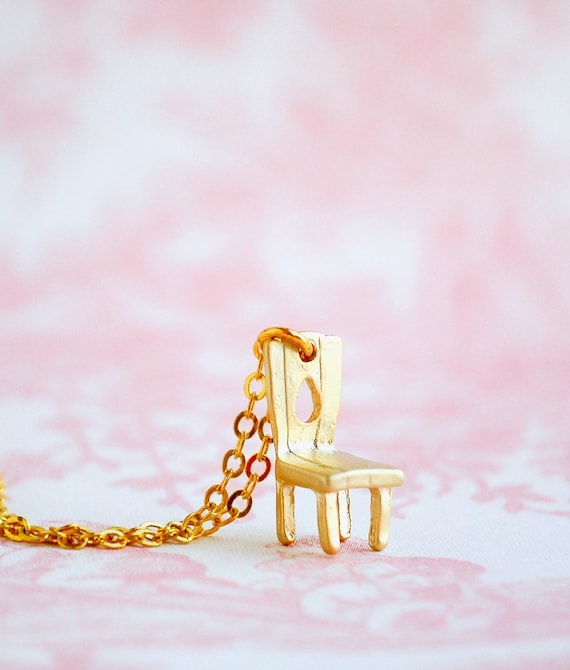 Chair Necklace Tiny Gold Chain Pendant Doll House Chair Alice