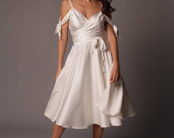 Paris Skirt: Knee Length Satin Circle Skirt with Pockets