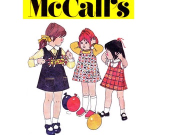 70s Toddler Girls Jumper Pattern McCalls 3758 Vintage Sewing Pattern Size 4 Breast 23 inches