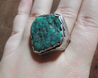 1960's Navajo Sterling and Raw Turquoise Mens Ring // TKW Tim Kee Whitman // Ring Size 13 // Southwestern Jewelry // Native American Jewelry