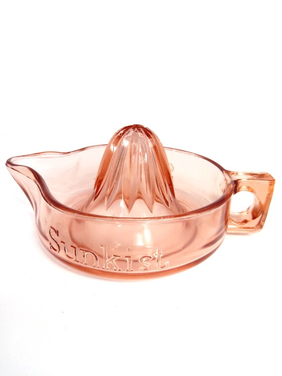 SUNKIST Orange Juice Squeezer Depression Pink Glass Juicer