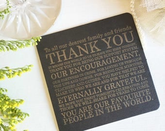 Thank You Coasters, Letterpress Coasters, Wedding Coasters, Wedding Thank You Notes, Wedding Table Decor, Alternative Thank You Notes