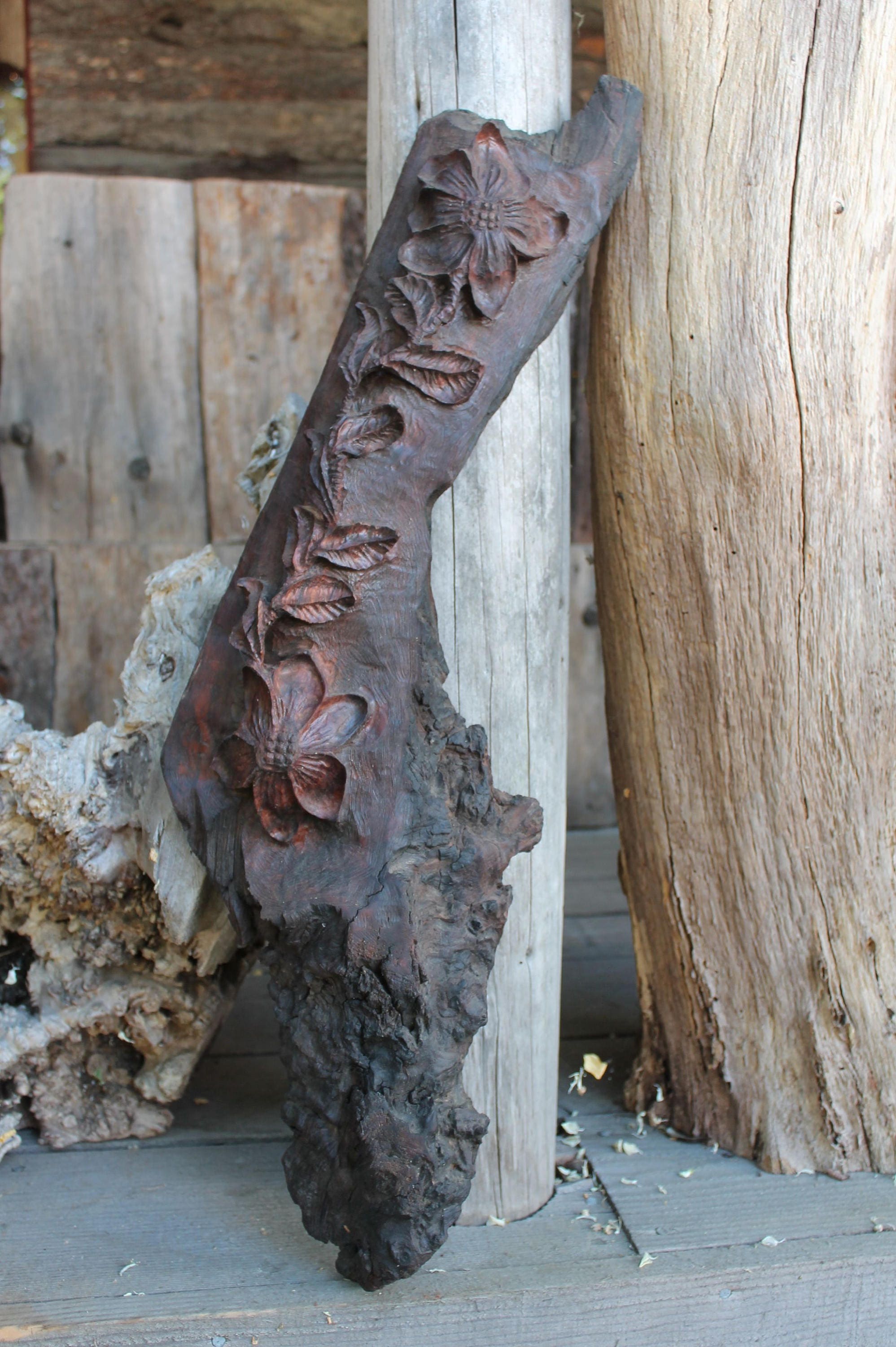 Redwood Flower Wall Carving