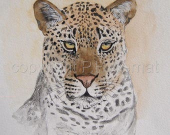 leopard dessin à l'encre, animaux, nature, félins, art, dessin original signé