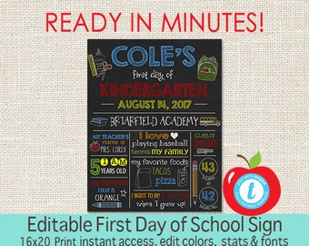 First Day of School Chalkboard, EDITABLE First Day of School sign, ANY GRADE, Back to School, 1st Day Printable Sign, Instant Download