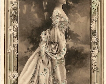 Beautiful Marie Antoinette Style Woman Lina Cavalieri Antique French Photo Postcard, Tinted Photo Post Card from Vintage Paper Attic