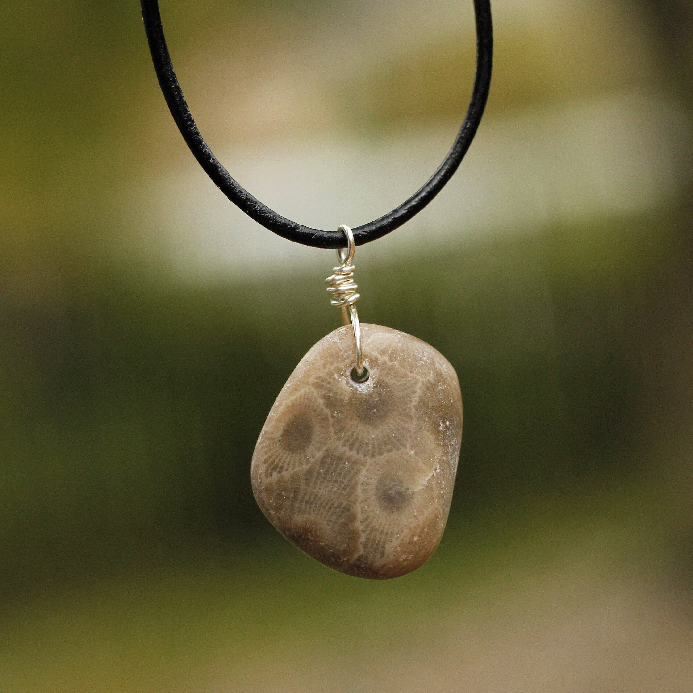 Small Petoskey Stone Necklace Lake Michigan Jewelry Beach