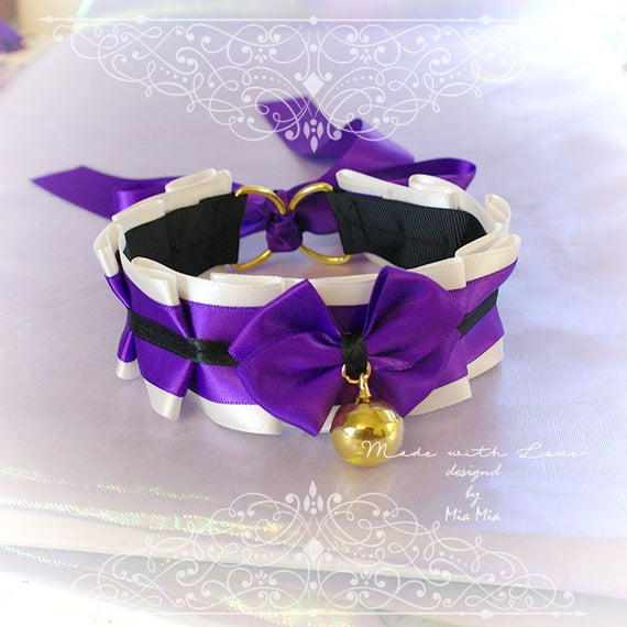 Kitten Pet Play Cat Collar Choker Necklace Beige Purple Black