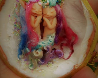 sweet mermaids fairie fairy friend in shell purse tiny ooak