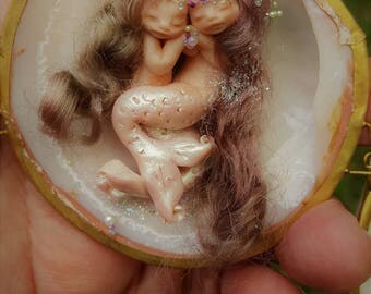 sweet mermaids fairie fairy friend in shell purse tiny ooak