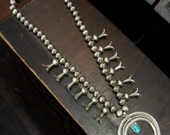 Vintage 1940's Squash Blossom Necklace Sterling, Antique Squash Blossom, Navajo Squash Blossom,