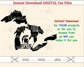 Make Your Own Michigan State University Lake Outline MI SVG JPG Cutting file Silhouette Cricut Stencil Project Iron Vinyl Sport Football