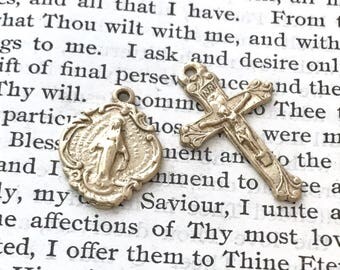 Crucifix - Miraculous Medal - Small Medal Set - Bronze, Sterling, or Yellow Bronze - Reproduction - Made in the USA (244/415)