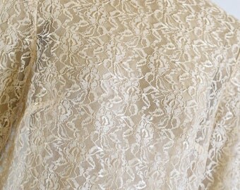 70s Lace Maxi Dress Ivory Sheer Lace Dress Wedding Dress Ivory Cream Dress XS