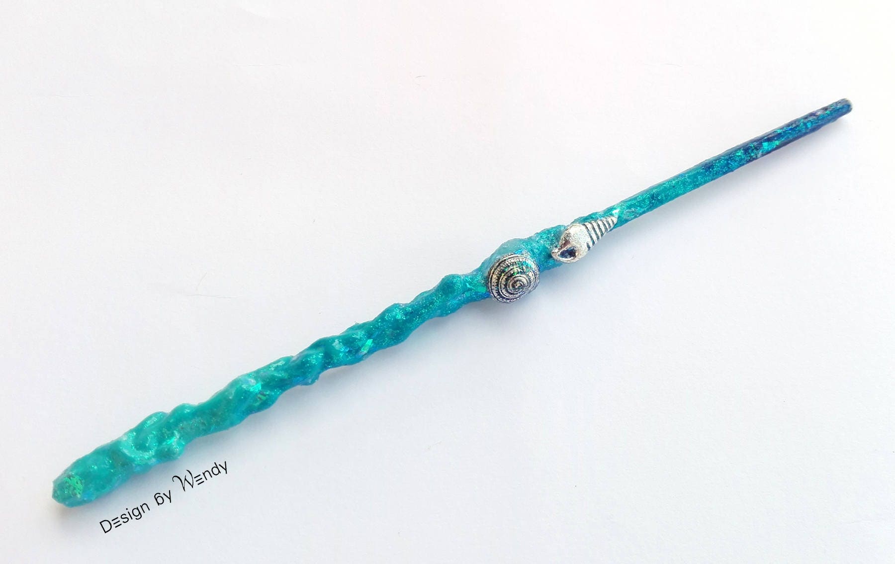 Mermaid wand with holographic glitter and shells holographic
