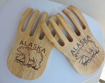 Alaska Wood Salad Tossers | Bear Claw Kitchen Fork Serving Utensils | Food Accessories | GreenTreeBoutique